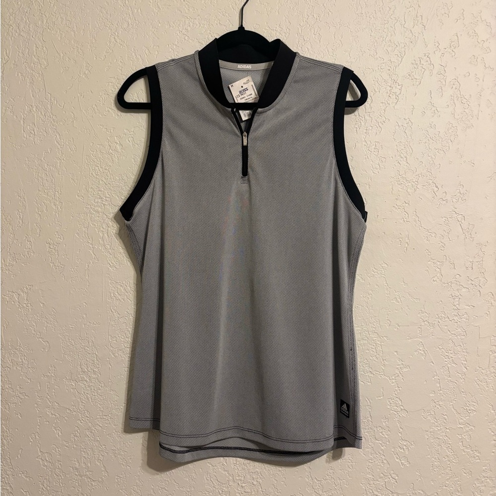 Adidas Gray and Black Sleeveless Zippered Tank Top with Mandarin Collar